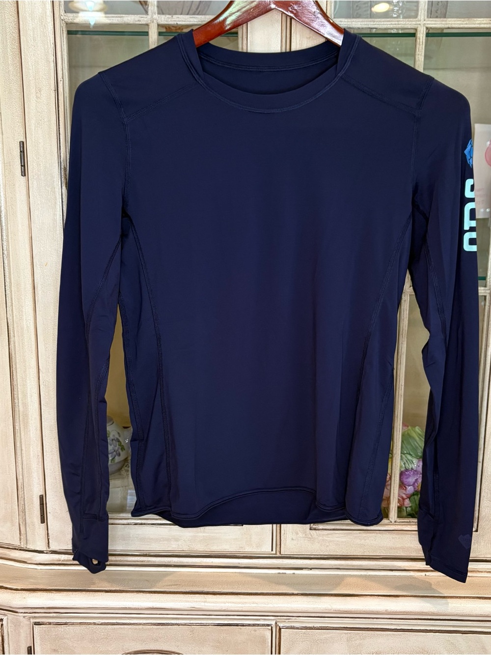 Stio Navy Long Sleeve Crew Performance Tee with Sleeve Logo